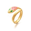 201 Stainless Steel Enamel Snake Open Cuff Ring for Women RJEW-A053-05G-02-3
