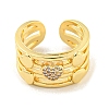 Brass Micro Pave Clear Cubic Zirconia Heart Open Cuff Ring for Women LS-RJEW-M173-09A-G-2