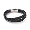 Black Microfiber Braided Cord Double-strand Bracelet with 304 Stainless Steel Magnetic Clasps BJEW-P275-24P-1