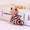 Fashion Rhinestones Enamel Sitting Cat Pendant Keychain LS-ANIM-PW0001-022B-1
