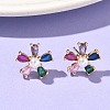 Flower Brass Cubic Zirconia Stud Earrings EJEW-P336-06G-01-1