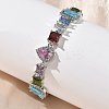 Brass Micro Pave Colorful Cubic Zirconia Rectangle & Square & Teardrop Link Chain Bracelets for Women BJEW-G764-07P-1