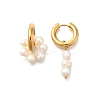 304 Stainless Steel & Freshwater Pearl Asymmetric Hoop Earrings EJEW-S254-01G-2