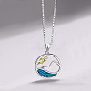 Valentine's Day Brass Enamel Sea and Mountain Pendant Necklaces for Women FS-WG0CA19-01-1