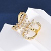 Brass Micro Pave Clear Cubic Zirconia Cuff Rings for Women RJEW-U047-02G-3
