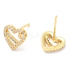 Rack Plating Brass Heart with Flower Stud Earrings with Cubic Zirconia EJEW-A103-02G-2