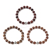 3Pcs 3 Colors Natural Wood Round Beadeed Stretch Bracelets Sets for Men Women BJEW-JB12355-2