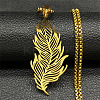 201 Stainless Steel Feather Pendant Necklaces NJEW-K283-12G-1