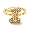 Rack Plating Letter Brass Micro Pave Clear Cubic Zirconia Adjustable Rings for Women KK-S391-03G-I-1