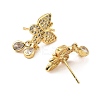 Rack Plating Brass Butterfly Dangle Stud Earrings with Cubic Zirconia for Women EJEW-L261-011G-2