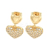 Heart Brass Pave Clear Cubic Zirconia Dangle Stud Earrings EJEW-M258-35G-1