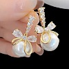 Bowknot with Round Alloy Micro Pave Clear Cubic Zirconia Dangle Stud Earrings FS-WG257E1-01-5