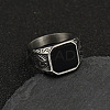 304 Stainless Steel with Natural Black Agate Finger Rings FS-WG06E27-24-1