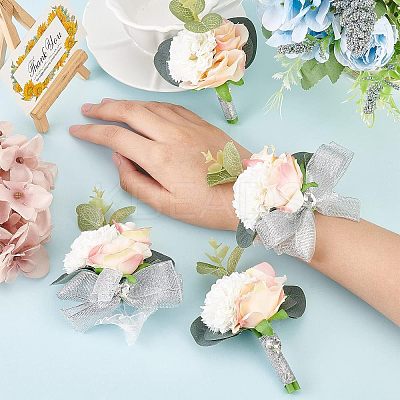 4pcs 2 Style Silk Ribbon Wrist Corsage AJEW-CA0002-74-1