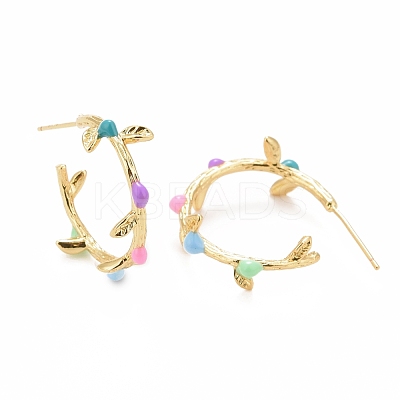 Colorful Enamel Branch Wrap Stud Earrings EJEW-I265-02G-1