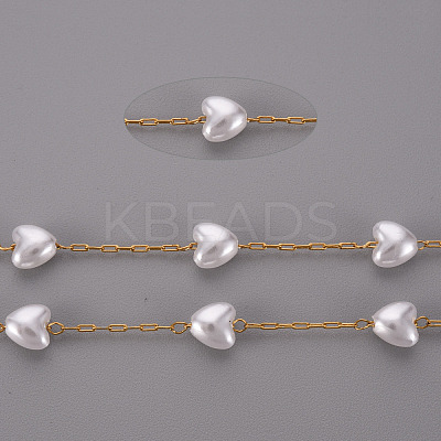 Handmade ABS Plastic Imitation Pearl Beaded Chains STAS-T052-39G-1