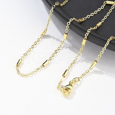 Brass Cable Chains with Column Beaded Necklace for Women LS-NJEW-P265-24G-1