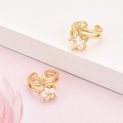 Brass Micro Pave Clear Cubic Zirconia Cuff Earrings KK-T074-33G-1