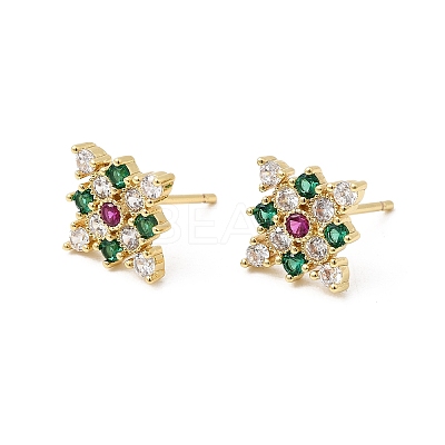 Rhombus Brass Micro Pave Cubic Zirconia Stud Earrings EJEW-L306-02G-1