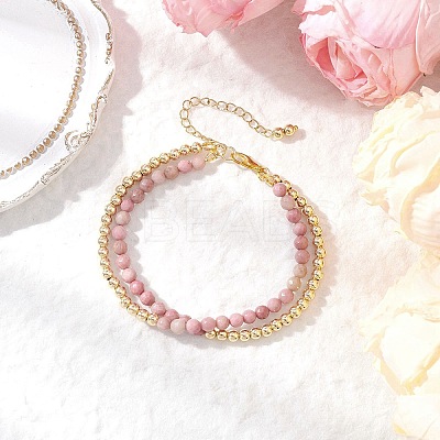 Natural  Dyed Hemimorphite Round Beadeds Double-layered Bracelets for Women BJEW-JB12095-01-1