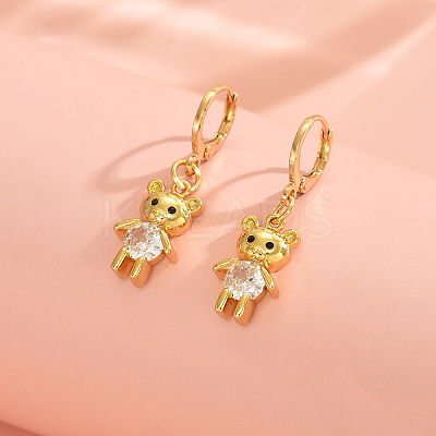 Cute Bear Brass Clear Cubic Zirconia Hoop Earrings GQ2099-1