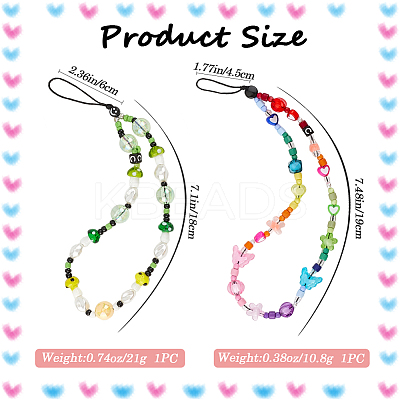 2 Styles Rainbow Resin Beaded Mobile Phone Lanyard Wrist Strap HJEW-GF0001-46-1