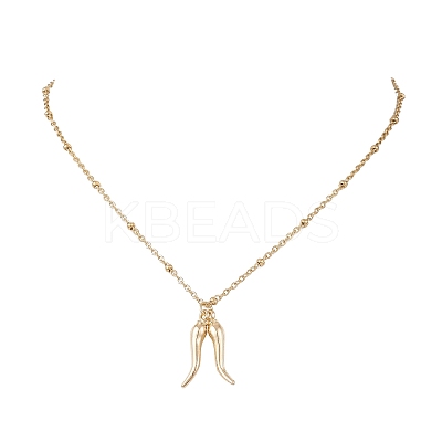 Alloy Double Italian Horn Pendant 304 Stainless Steel Satellite Chain Necklaces NJEW-JN05563-1