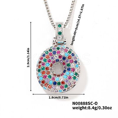 Brass Pave Colorful Cubic Zirconia Letter Pendant Box Chain Necklaces NU0575-41-1
