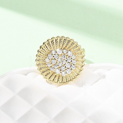 Adjustable Brass Micro Pave Cubic Zirconia Cuff Rings for Women RJEW-B139-07G-02-1