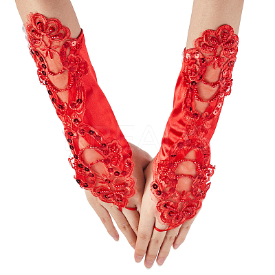 Polyester Long Paillette Embroidery Lace Gloves AJEW-WH20006-119C-1