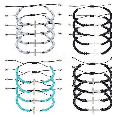 24Pcs 4 Colors Stainless Steel Cross Link Bracelets BJEW-GO0001-31-1