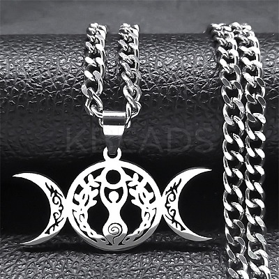 Non-Tarnish 201 Stainless Steel Triple Goddess Pendant Necklaces NJEW-G115-10P-1
