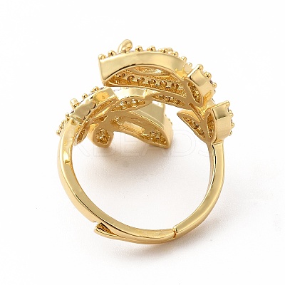 Clear Cubic Zirconia Leaf Open Cuff Ring KK-A180-50G-1