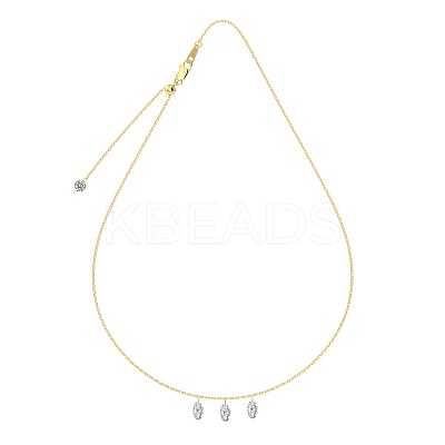 Clear Cubic Zirconia 3 Oval Pendant 925 Sterling Silver Cable Chain Necklaces for Women NJEW-S457-07G-1