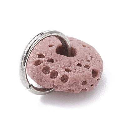 Natural Lava Rock Dyed Disc Charms PALLOY-JF02267-01-1