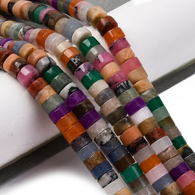 Natural White Jade & Black Netstone & Red Aventurine Disc Beads Strands G-M092-A-01-1