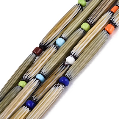 Handmade Millefiori Glass Lampwork Strip Beads Strands LA-N047-01E-1