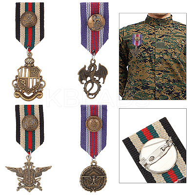 4Pcs 4 Style Medal Alloy Lapel Pin JEWB-GA0001-06-1