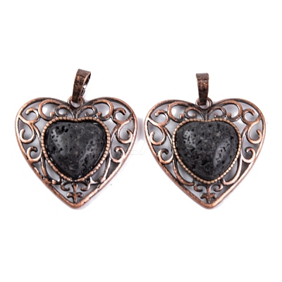Natural Lava Rock Peach Love Heart Pendants G-G158-01-06-1