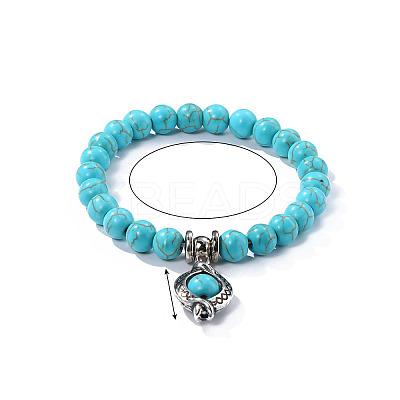 Synthetic Turquoise Beaded Bracelets BOHO-PW0001-045H-1