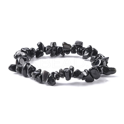 Natural Obsidian Chip Beads Stretch Bracelet for Women BJEW-AL00003-13-1
