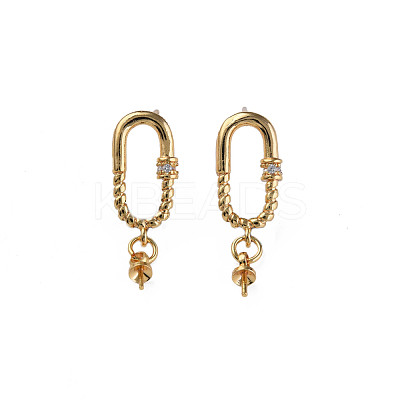 Brass Pave Clear Cubic Zirconia Stud Earring Findings KK-N233-370-1
