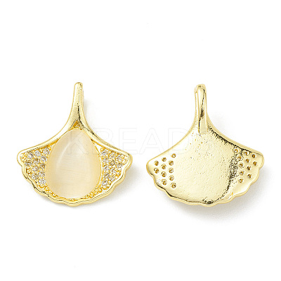 Rack Plating Brass Pave Cubic Zirconia with Cat Eye Pendants KK-G464-14G-1
