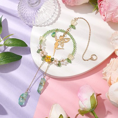 Stainless Steel Elf & Glass Beads Pendant Decorations HJEW-TA00250-1