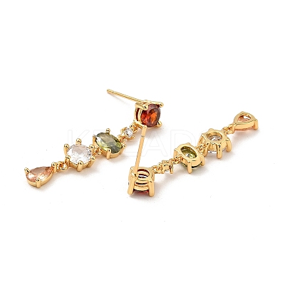 Colorful Cubic Zirconia Chain Dangle Stud Earrings LS-EJEW-G297-10G-1