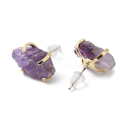 Raw Rough Natural Amethyst Stud Earrings EJEW-R148-01LG-01-1