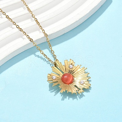 304 Stainless Steel Flower Pendant Necklaces & Stud Earrings Sets for Women SJEW-B020-03G-1