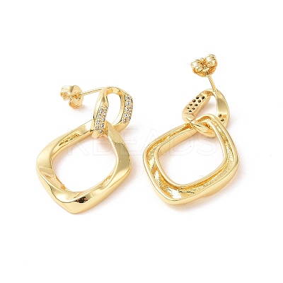 Clear Cubic Zirconia Double Twist Rhombus Dangle Stud Earrings EJEW-G332-04G-1