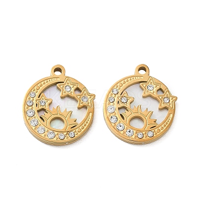 304 Stainless Steel & Natural Shell & Rhinestone Pendants SA-CBA49D2-06G-01-1