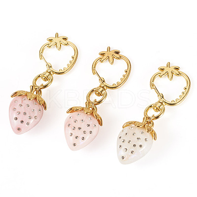 3Pcs Resin Rhinestone Strawberry Pendants Decoration HJEW-TAC0094-1